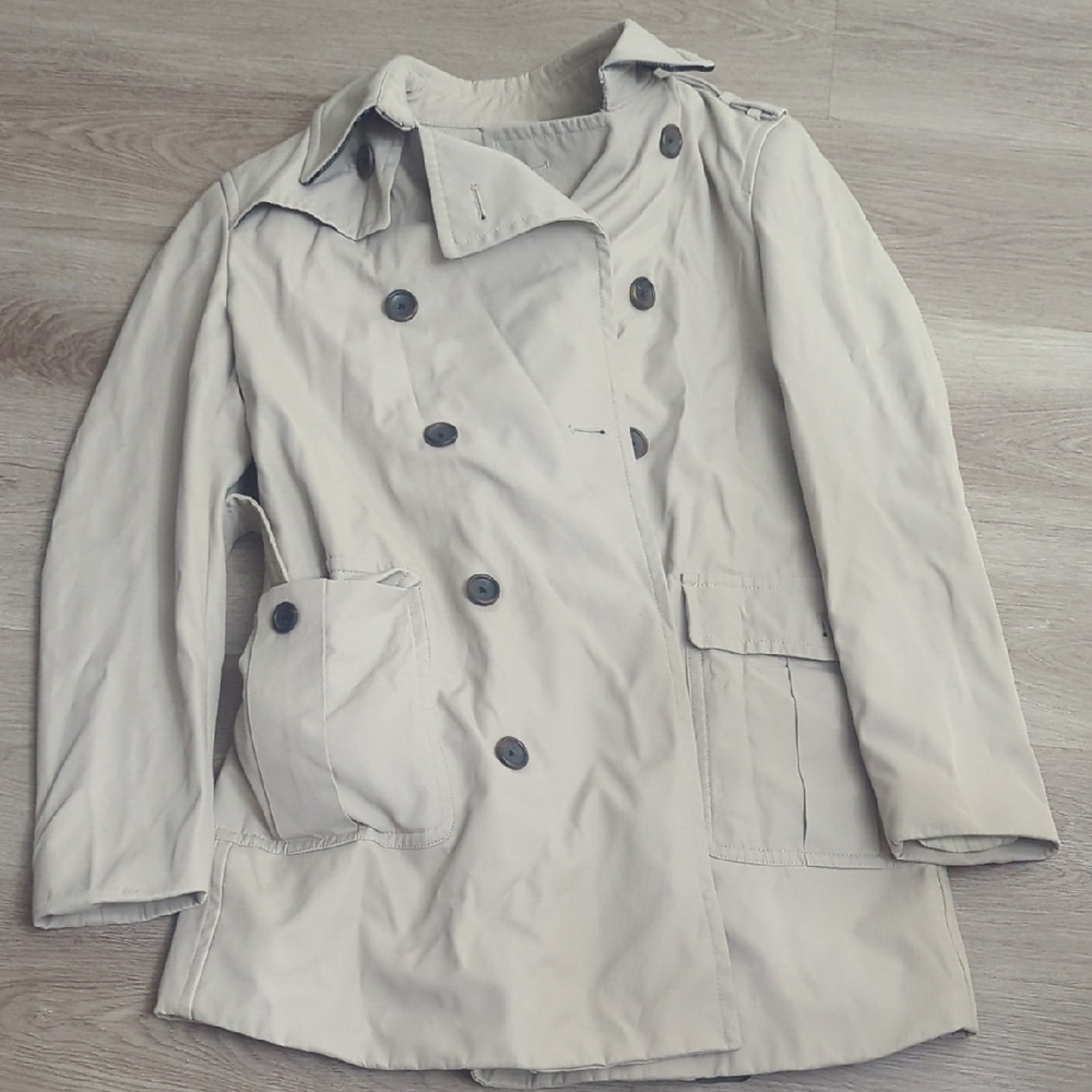 Banana Republic Navy and Cream Plaid Coat